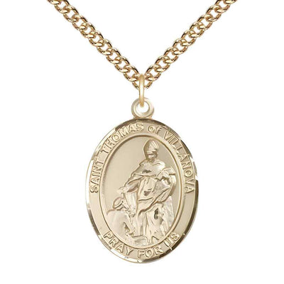 Large 14kt Gold-filled St Thomas of Villanova Pendant on a 24 inch Gold-filled Heavy Curb Chain, Bliss Manufacturing