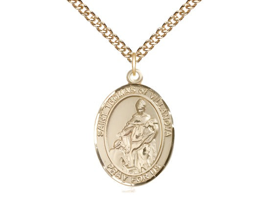 Bliss Large 14kt Gold Filled St Thomas of Villanova Pendant on a 24 inch Gold Filled Heavy Curb Chain,