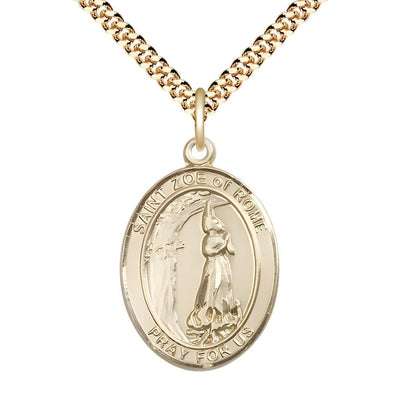 St. Zoe of Rome Gold-filled Oval Engravable Medal with Gold-plated Chain, Medal Measures 1-inch tall by 3/4-inch wide, Bliss Manufacturing