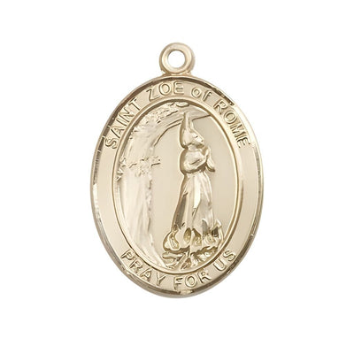 St. Zoe of Rome 14kt Gold Oval Medal Pendant, Medal Measures 1-inch tall by 3/4-inch wide, Bliss Manufacturing