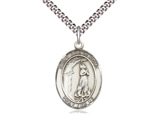 Bliss St Zoe of Rome Pewter Oval Medal Necklace