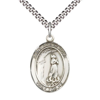 St. Zoe of Rome Pewter Oval Medal with Rhodium-plated Chain, Medal Measures 1-inch tall by 3/4-inch wide, Bliss Manufacturing
