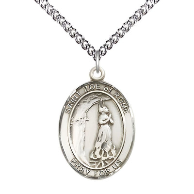 St. Zoe of Rome Sterling Silver Oval Engravable Medal with Sterling Chain, Medal Measures 1-inch tall by 3/4-inch wide, Bliss Manufacturing