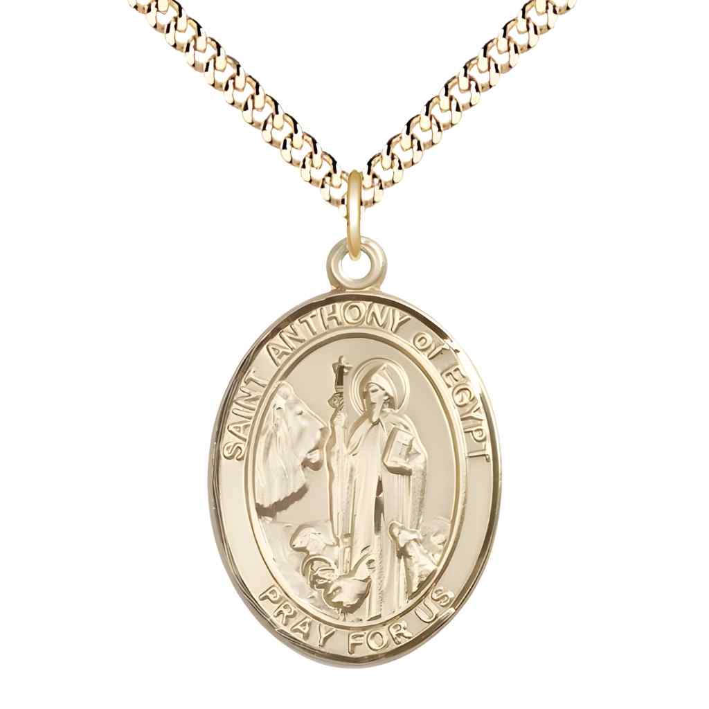 Large Saint Anthony of Egypt 14kt Gold-filled Oval Medal Pendant with Gold-plated Curb Chain with Deluxe Gift Box | Bliss Manufacturing