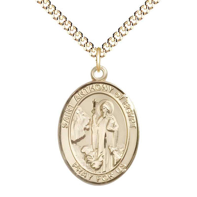 Large Saint Anthony of Egypt 14kt Gold-filled Oval Medal Pendant with Gold-plated Curb Chain with Deluxe Gift Box | Bliss Manufacturing