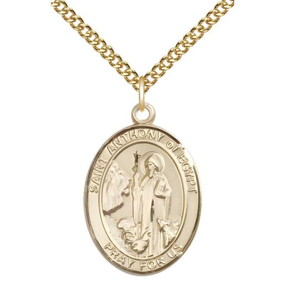 Large Saint Anthony of Egypt 14kt Gold Oval Medal Pendant with 14kt Gold Curb Chain in Deluxe Gift Box | Bliss Manufacturing