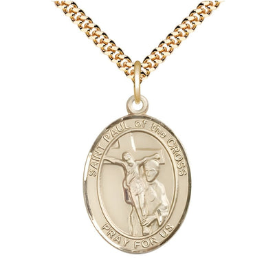St. Paul of the Cross 14kt Gold-filled Oval Medal Pendant with Gold-plated Chain, Measures 1-inch tall by 3/4-inch wide. Deluxe Gift Box, Bliss Manufacturing