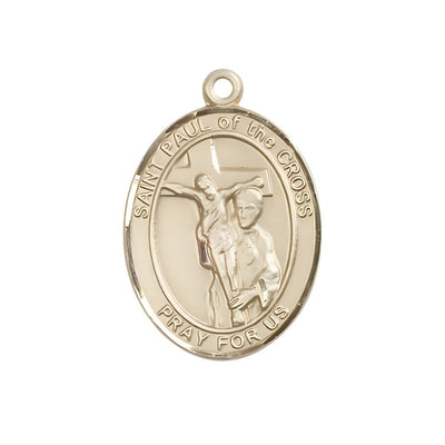 St. Paul of the Cross 14kt Gold Oval Medal Pendant, Measures 1-inch tall by 3/4-inch wide. Deluxe Gift Box, Bliss Manufacturing
