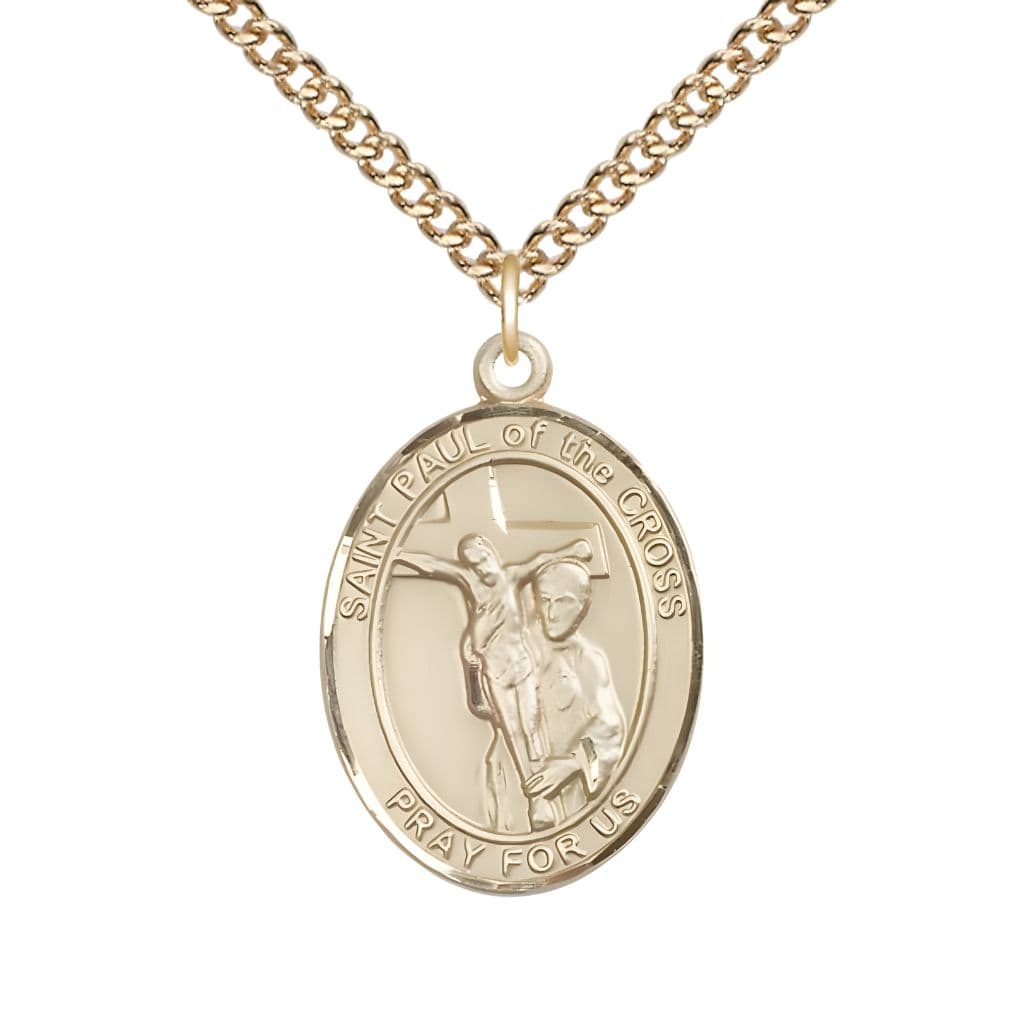 Bliss St. Paul of the Cross 14kt Gold Oval Medal Pendant with 14kt Gold Chain, Measures 1-inch tall by 3/4-inch wide. Deluxe Gift Box.
