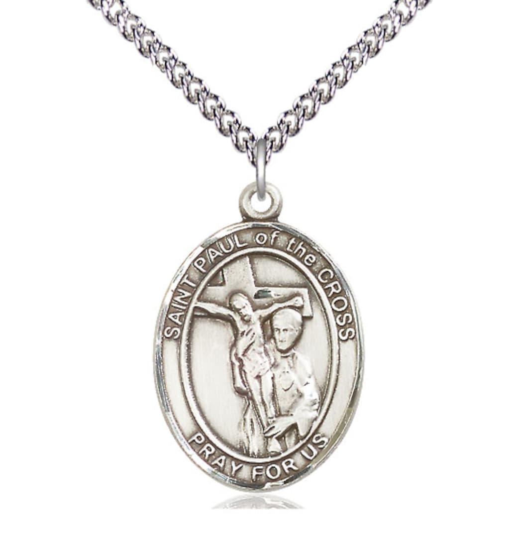 Bliss Sterling Silver St Paul of the Cross Pendant on a Sterling Silver Heavy Curb Chain,