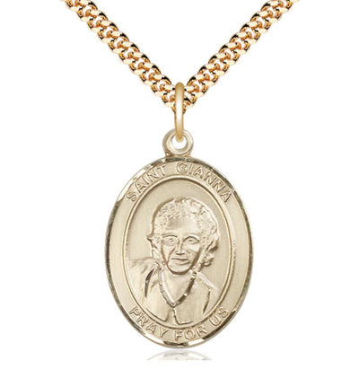 St Gianna Beretta Molla Gold Filled Oval Large Medal Necklace with Gold-Plated Chain, Bliss Manufacturing
