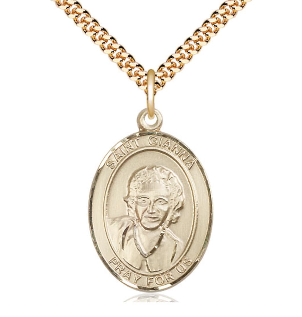 Bliss St Gianna Beretta Molla Gold Filled Oval Large Medal Necklace with Gold-Plated Chain,