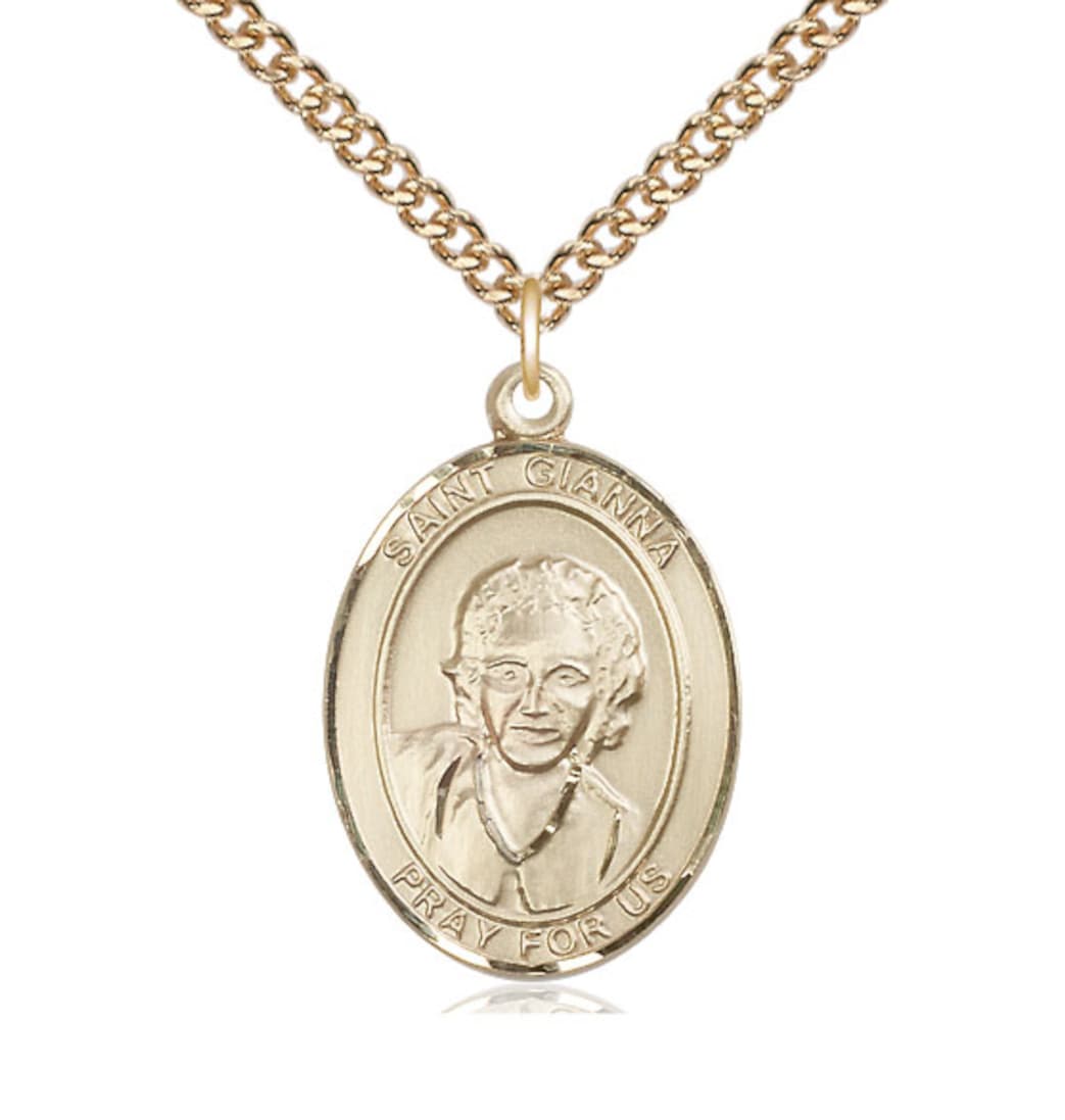 Bliss St Gianna Beretta Molla Gold Filled Oval Large Medal Necklace with Gold-filled Chain,