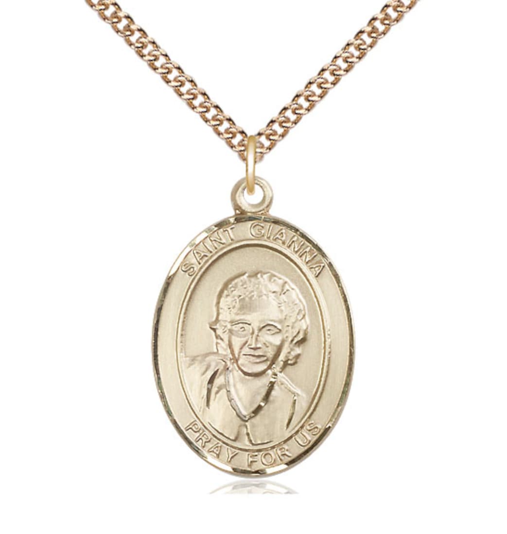 Bliss Manufacturing St Gianna Beretta Molla 14kt Gold Oval Large Medal with 14kt Gold Chain,