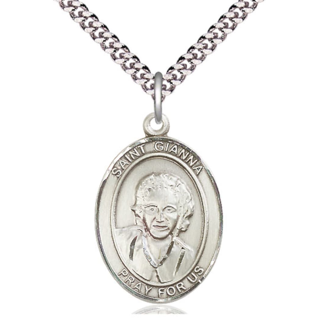 Bliss St Gianna Beretta Molla Pewter Oval Large Medal Necklace with Chain,