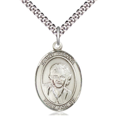 St Gianna Beretta Molla Pewter Oval Large Medal Necklace with Chain, Bliss Manufacturing