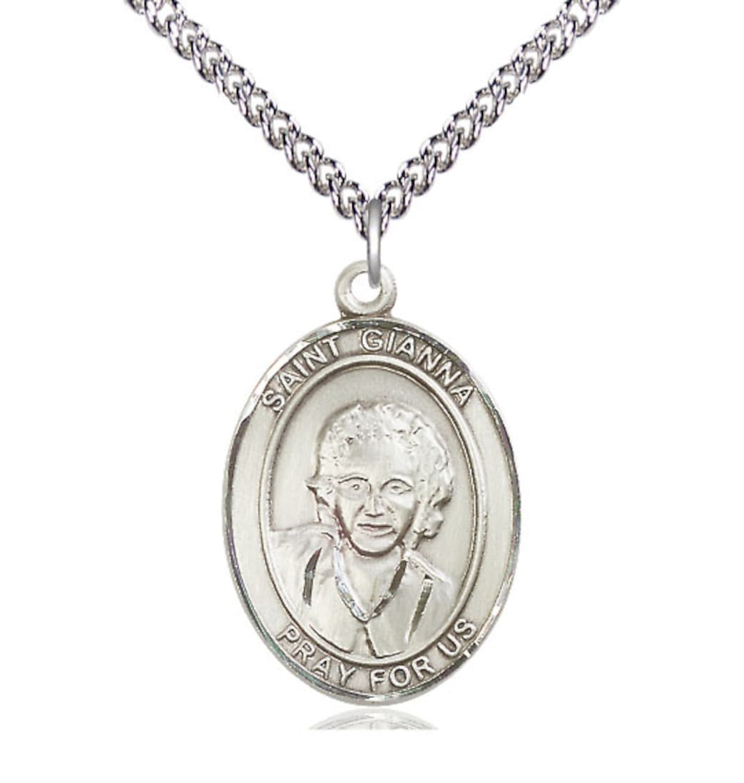 Bliss St Gianna Beretta Molla Sterling Silver Oval Large Medal Necklace with Sterling Chain,