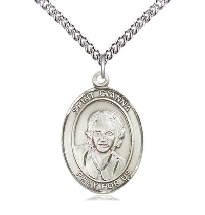 St Gianna Beretta Molla Sterling Silver Oval Large Medal Necklace with Sterling Chain, Bliss Manufacturing
