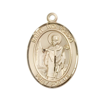 St. Wolfgang 14kt Gold Oval Medal Pendant, Measures 1-inch tall by 3/4-inch wide, Bliss Manufacturing