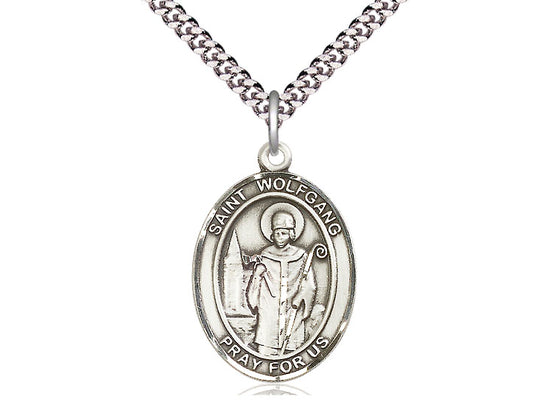 Bliss Large Sterling Silver St Wolfgang Pendant on a 24 inch Light Rhodium Heavy Curb Chain,