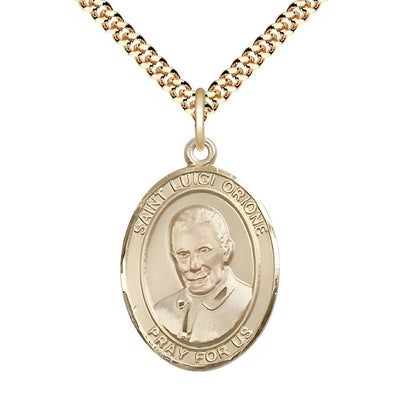 St. Luigi Orione 14kt Gold-filled Oval Medal Pendant with Gold-plated Chain, Measures 1-inch tall by 3/4-inch wide, Bliss Manufacturing