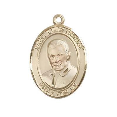 St. Luigi Orione 14kt Gold Oval Medal Pendant, Measures 1-inch tall by 3/4-inch wide, Bliss Manufacturing