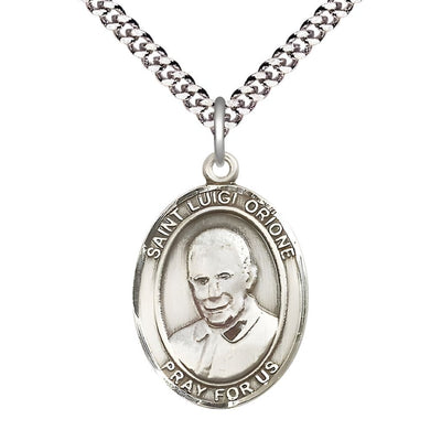 St. Luigi Orione Pewter Oval Medal Pendant with Rhodium-plated Chain, Measures 1-inch tall by 3/4-inch wide, Bliss Manufacturing