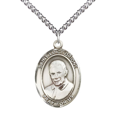 St. Luigi Orione Sterling Silver Oval Medal Pendant with Sterling Silver Chain, Measures 1-inch tall by 3/4-inch wide, Bliss Manufacturing