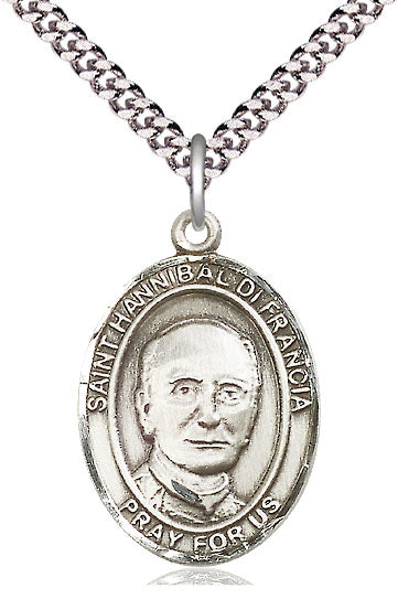 bliss manufacturing large st hannibal pewter medal on a 24 inch light rhodium-plated heavy curb chain,