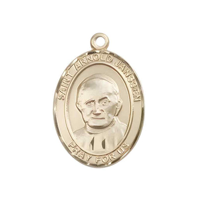 Large Saint Arnold Janssen 14kt Gold Oval Medal Pendant comes in Deluxe Gift Box | Bliss Manufacturing