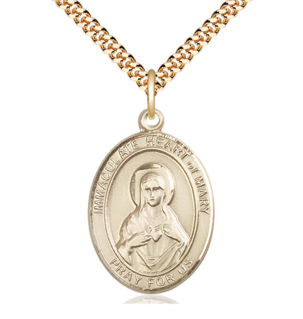 Bliss Immaculate Heart of Mary Gold-filled Oval Engravable Large Medal Necklace Gold-plated Chain,