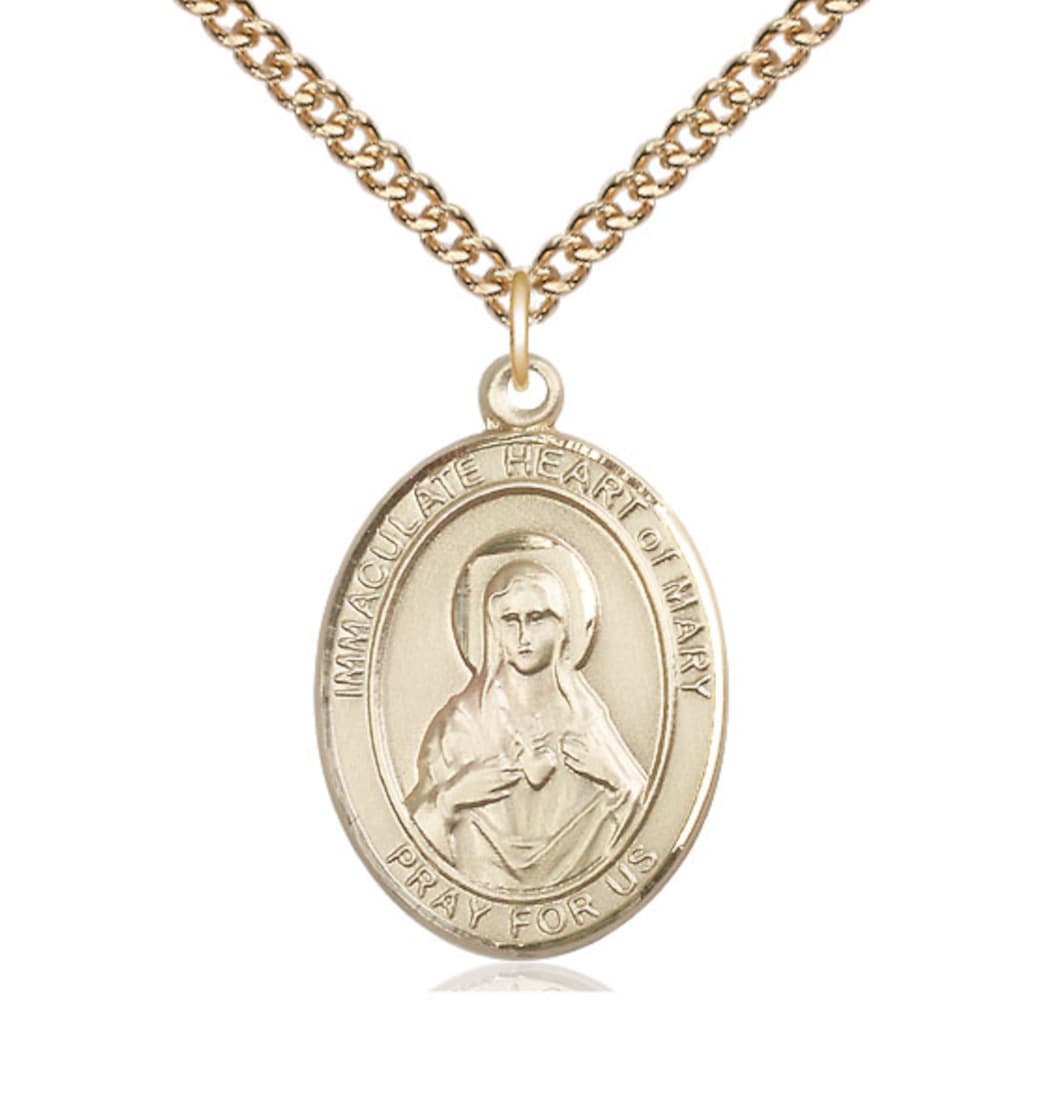 Bliss Immaculate Heart of Mary Gold-filled Oval Engravable Large Medal Necklace Gold-filled Chain,