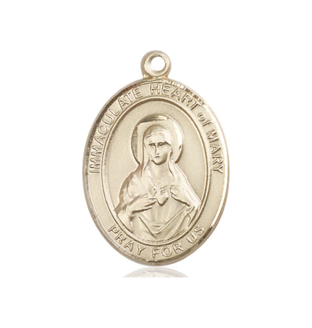 Bliss Immaculate Heart of Mary 14kt Gold Engravable Oval Large Medal Pendant,