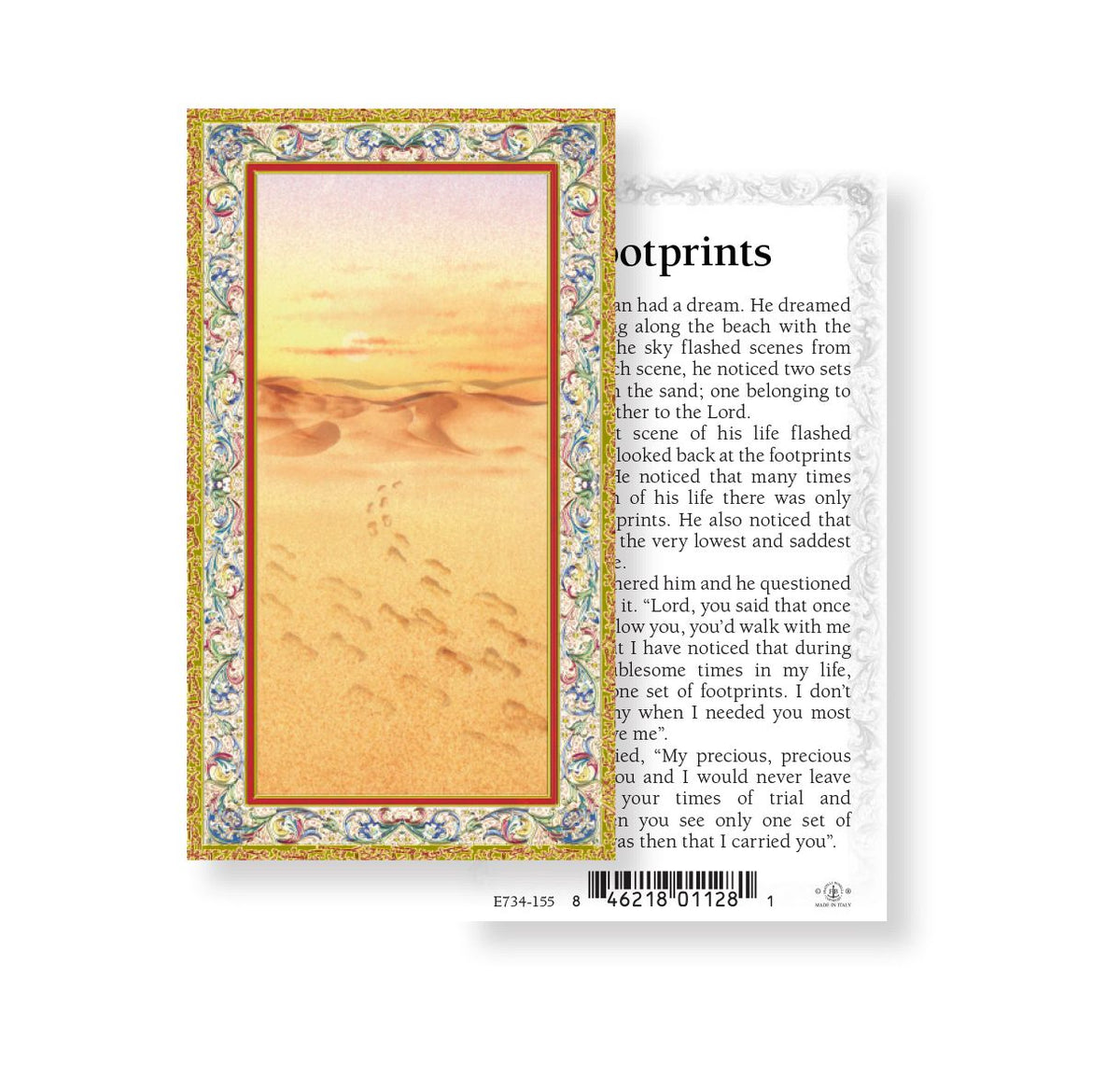 Footprints Gold Embossed Paper Holy Card,