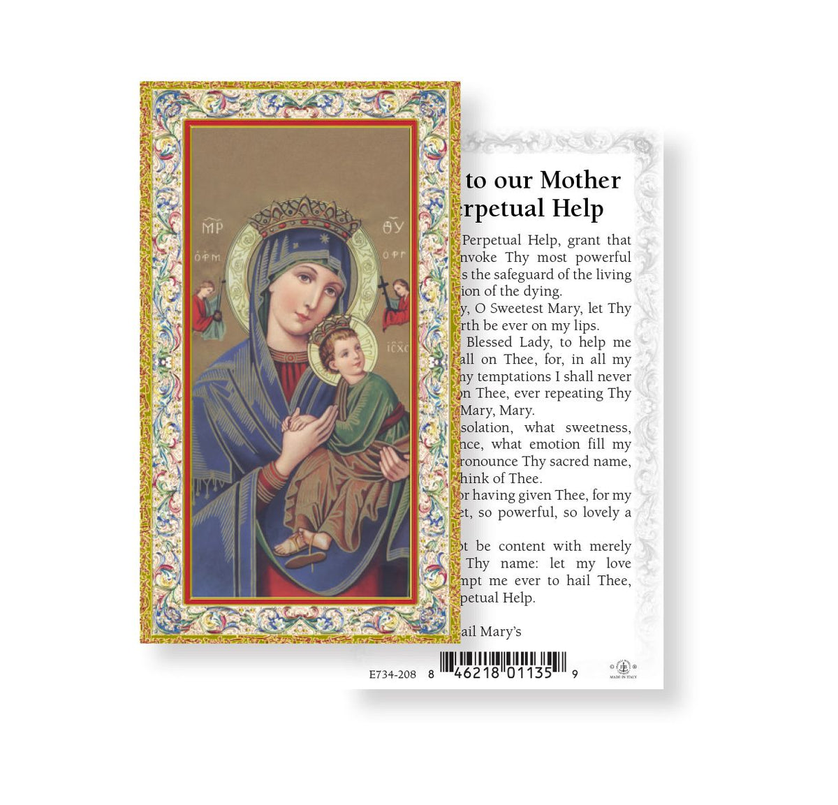 Our Lady of Perpetual Help Gold Embossed Paper Holy Card