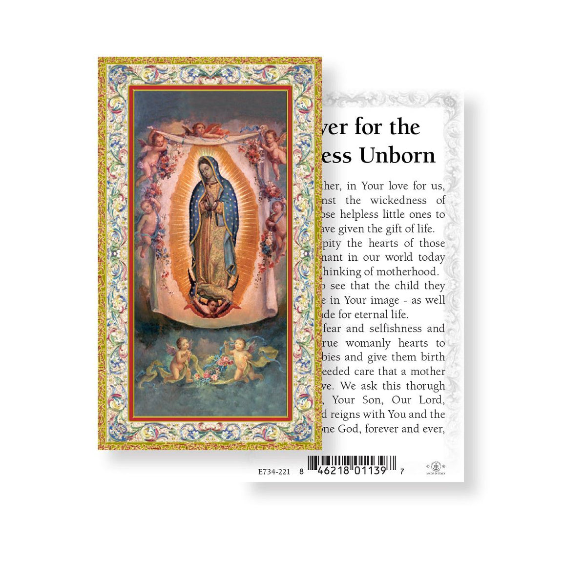 Our Lady of Guadalupe Prayer for the Helpless Unborn Gold Embossed Paper Holy Card