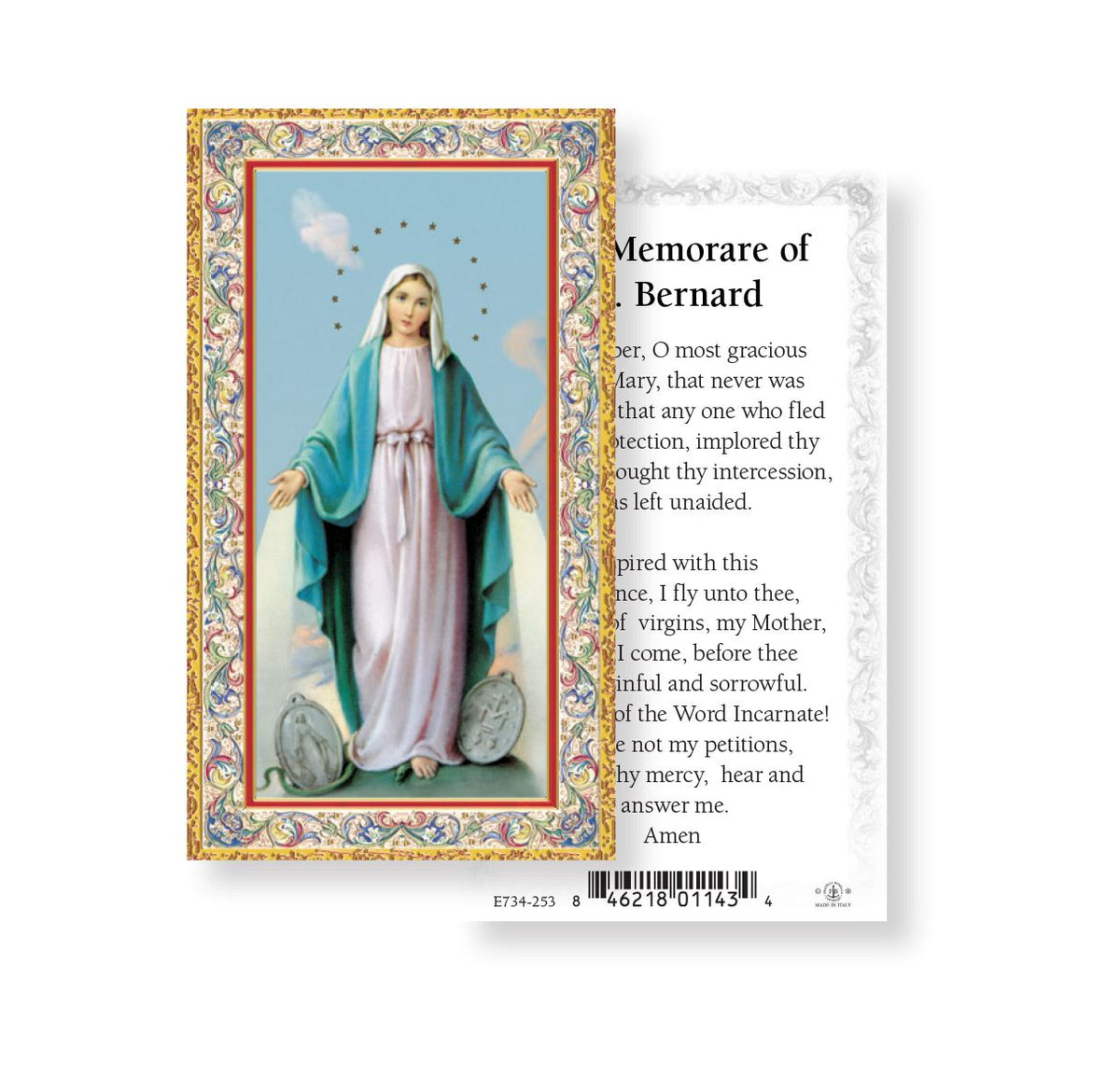 Our Lady of Grace Memorare Gold Embossed Paper Holy Card