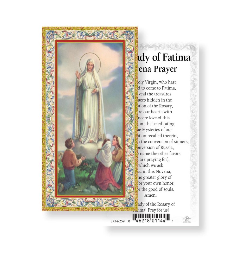 Our Lady of Fatima Novena Gold Embossed Paper Holy Card