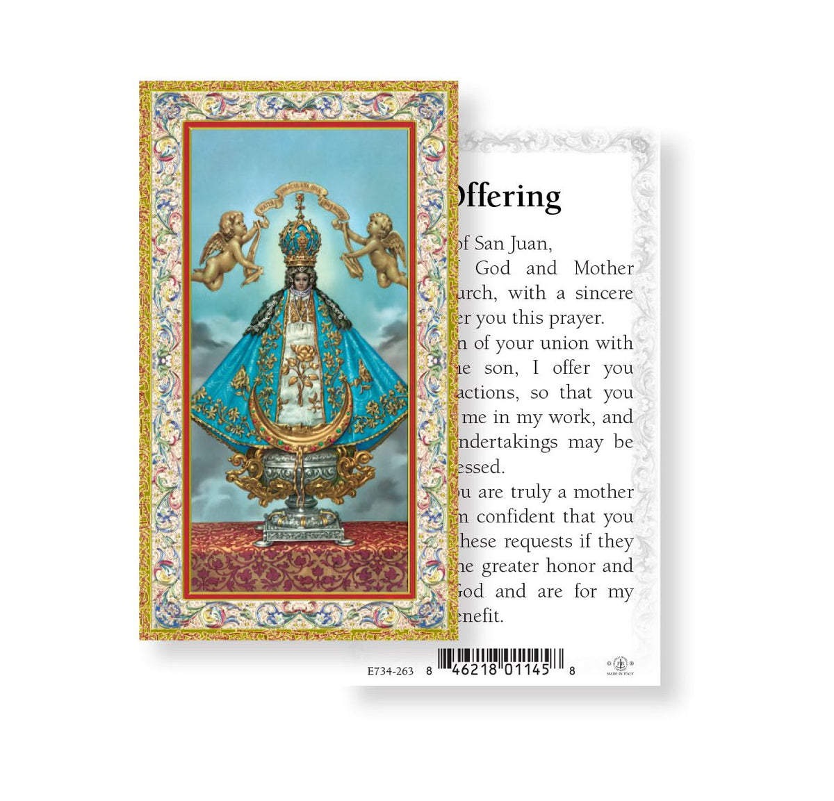 Our Lady of San Juan Gold Embossed Paper Holy Card