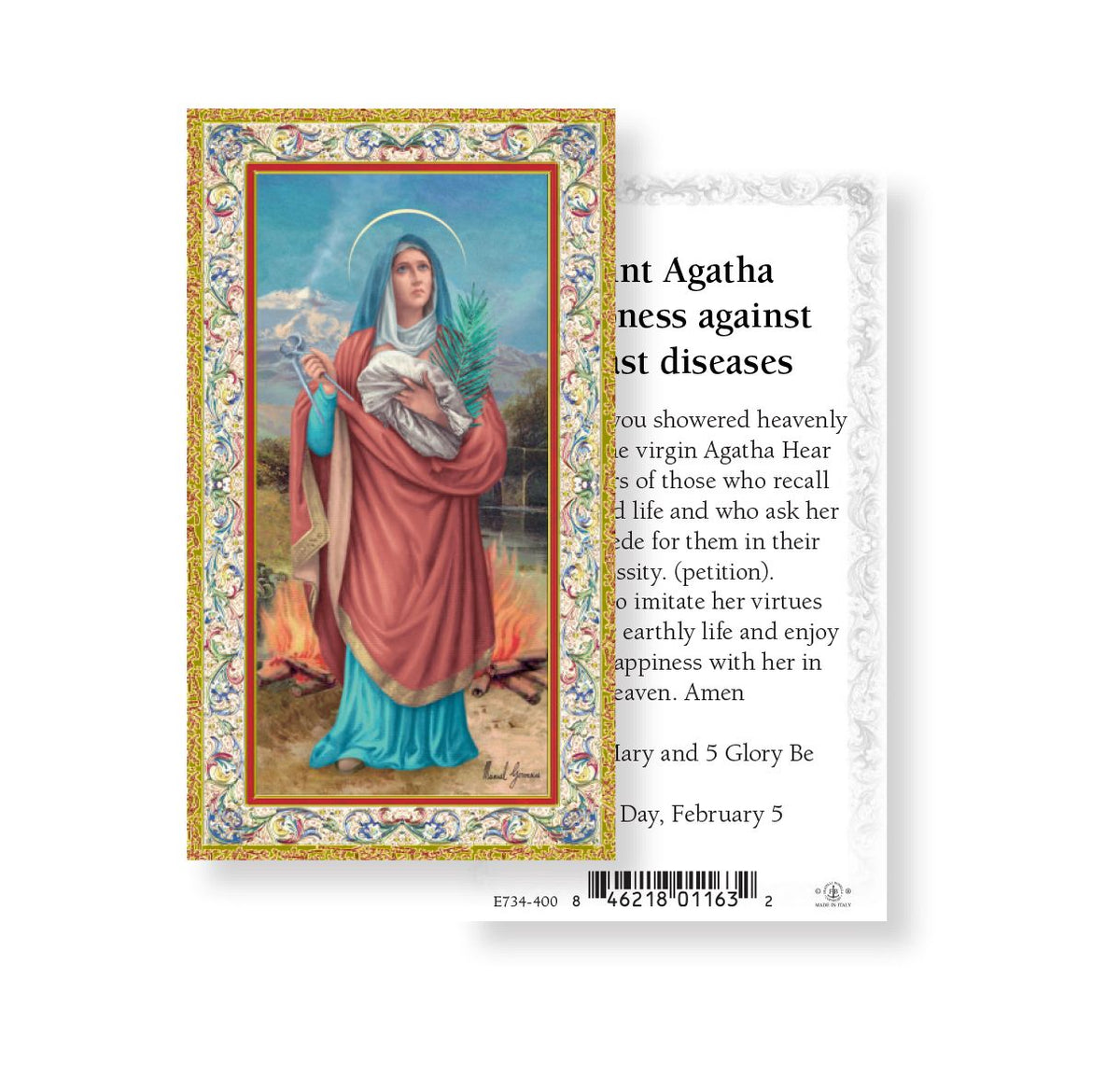 St Agatha Patron Saint Holy Cards 100pcs