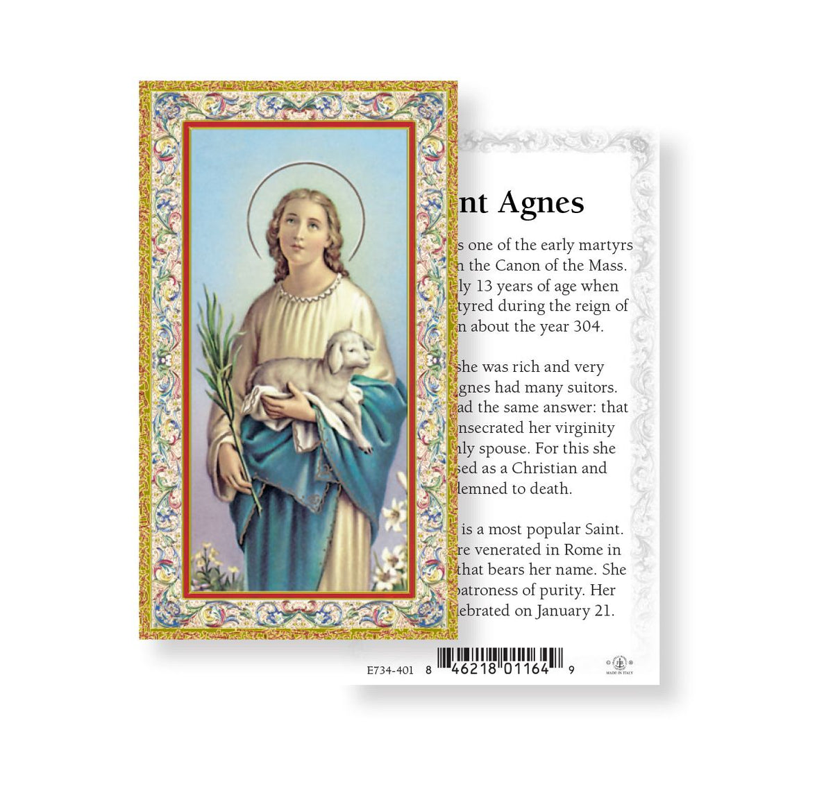 St  Agnes of Rome Biography Holy Cards 100pcs