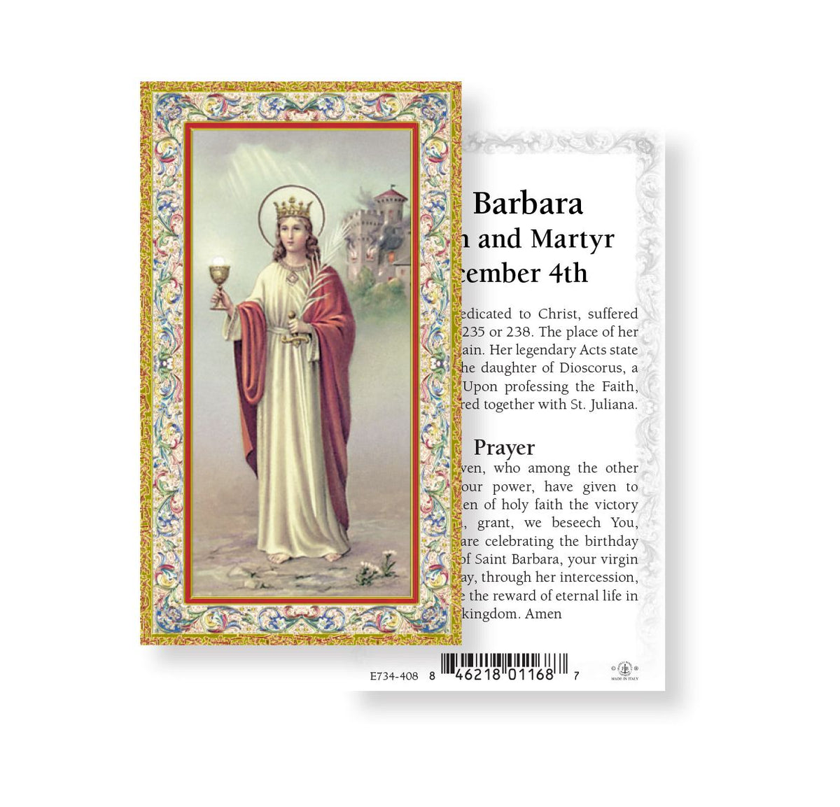 St Barbara Prayer Holy Cards 100pcs by Fratelli Bonella,