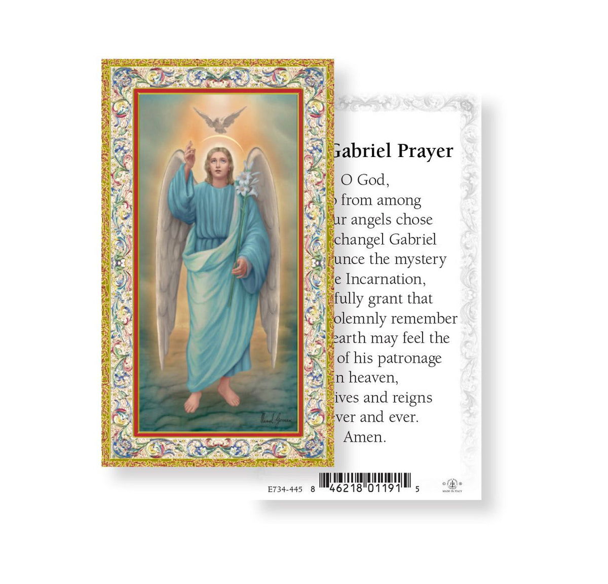 Saint Gabriel Gold Embossed Paper Holy Card