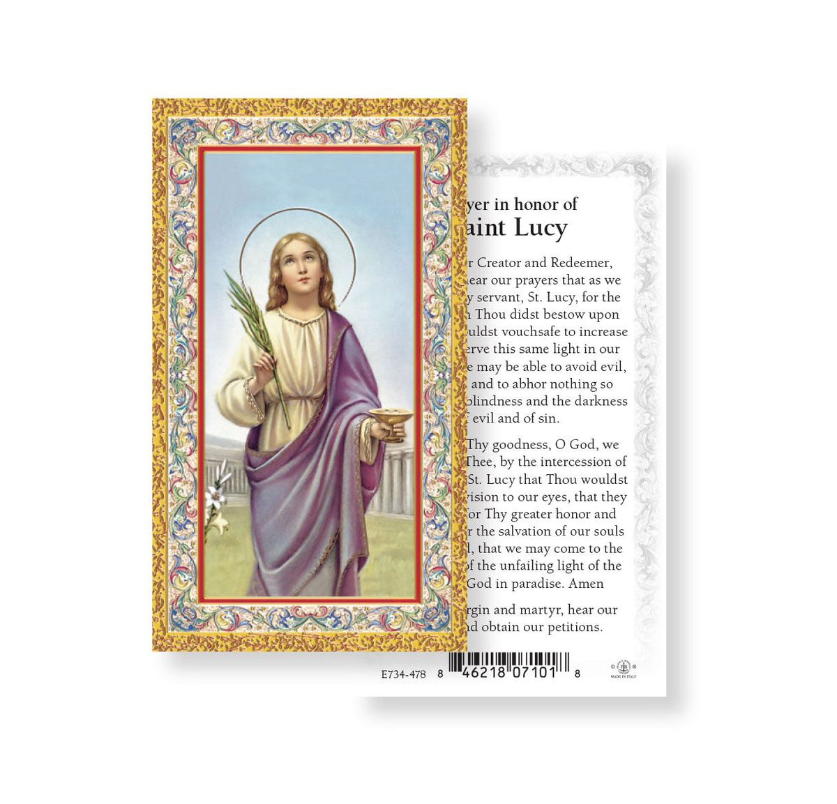 Saint Lucy Gold Embossed Paper Holy Card