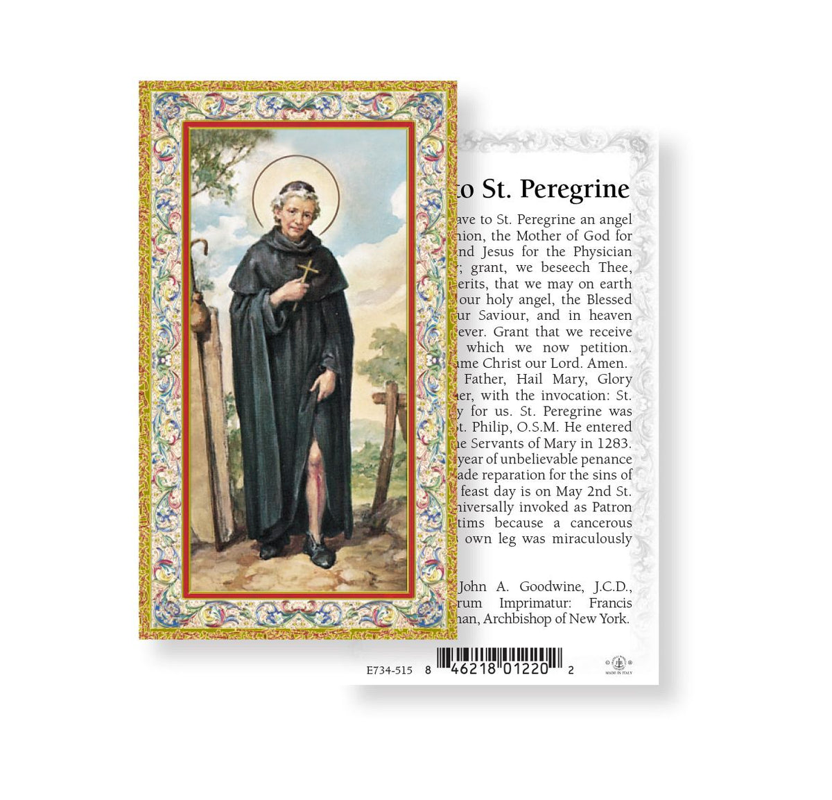 Saint Peregrine Laziosi Prayer Holy Cards