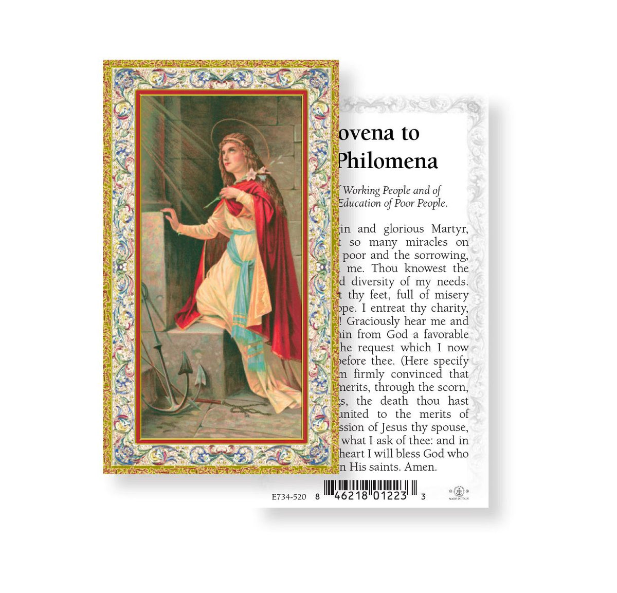 Saint Philomena Gold Embossed Paper Holy Cards