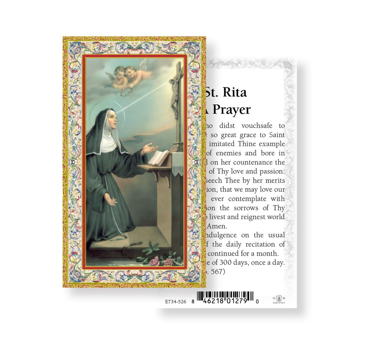 St Rita of Cascia Gold Embossed Paper Holy Cards