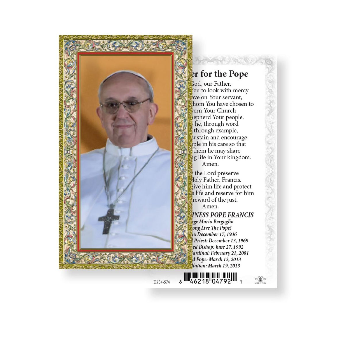 Pope Francis Prayer Holy Cards 100pcs by Fratelli Bonella