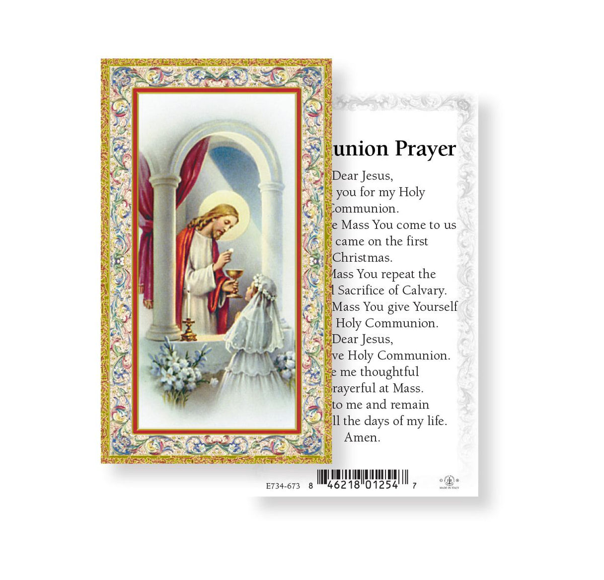 Communion with Girl Prayer Holy Cards