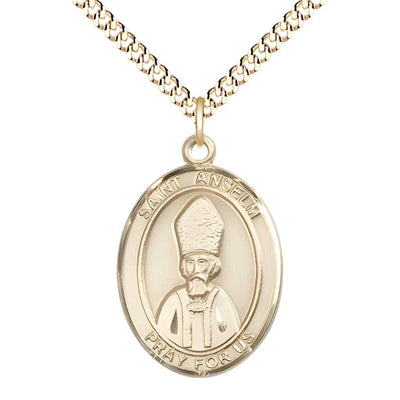 Large Saint Anselm of Canterbury 14kt Gold-filled Oval Medal Pendant with Gold-plated Curb Chain with Deluxe Gift Box | Bliss Manufacturing